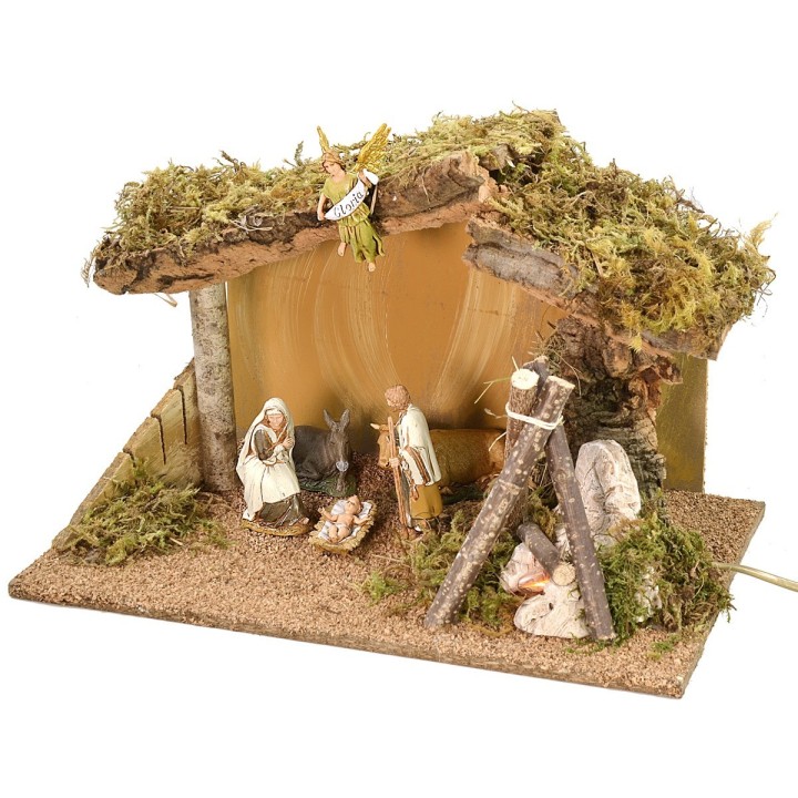 Capanna completa di Natività serie Landi 10 cm con fuoco