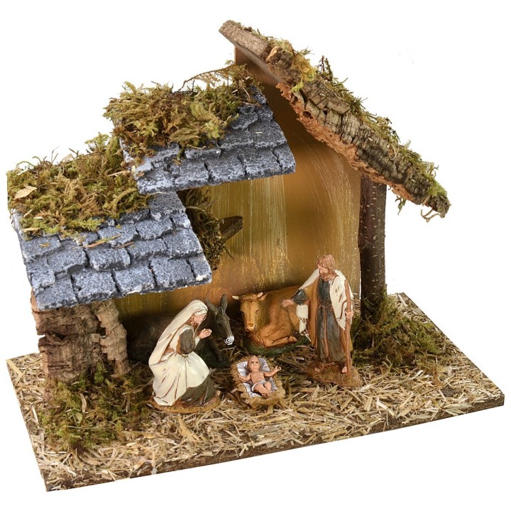 Nativity hut cm 32x17x24.6 h with 10 cm Landi series Nativity