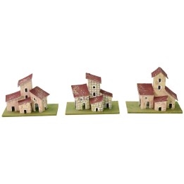 Juego de 3 casitas para pesebre de 10x5x8 cm de altura.