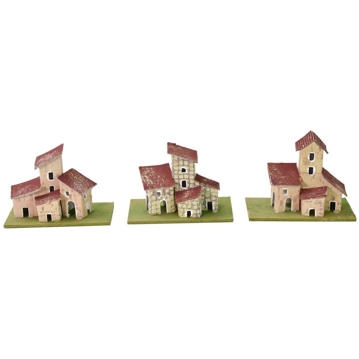 Juego de 3 casitas para pesebre de 10x5x8 cm de altura.