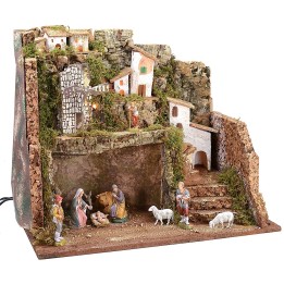 Pesebre iluminado con molino de viento de 45x30x37,5 cm h