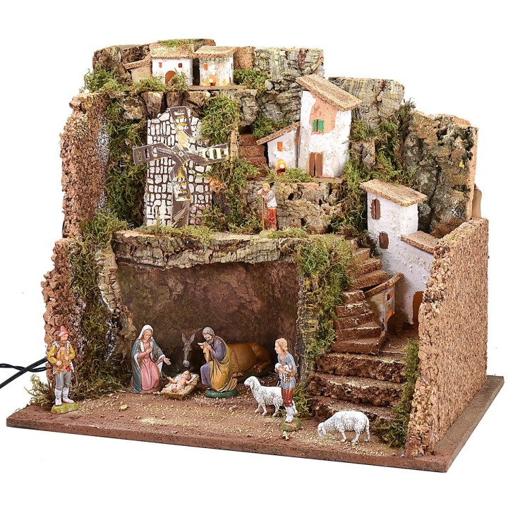 Pesebre iluminado con molino de viento de 45x30x37,5 cm h
