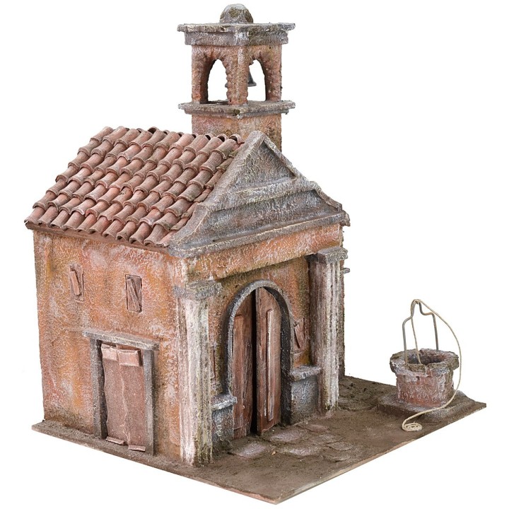 Chiesa con pozzo e campanile cm 29x29x37 h per statue da cm 10