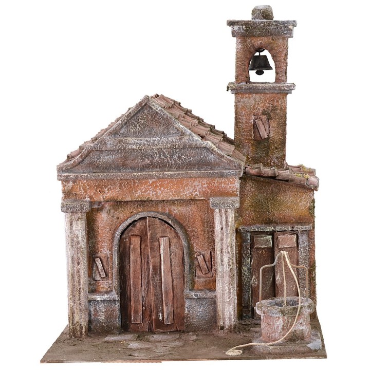 Chiesa con pozzo e campanile cm 29x29x37 h per statue da cm 10