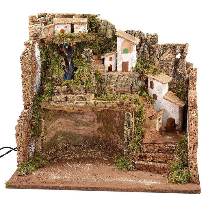 Belén iluminado con cascada de 45x30x37,5 cm h