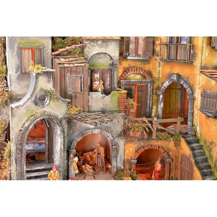 Presepe napoletano illuminato completo di statue Landi con