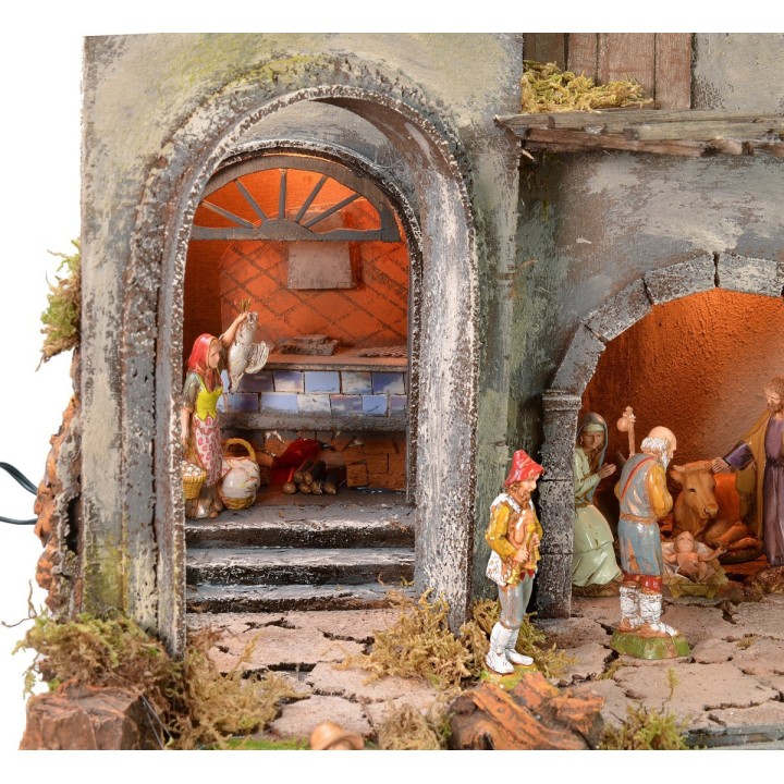 Illuminated Neapolitan nativity scene complete with Landi