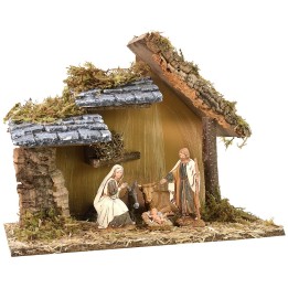 Cabaña pesebre cm 32x17x24,6 h con Natividad serie Landi cm 10
