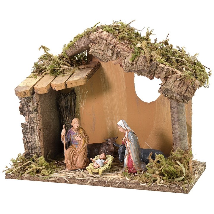 Hut with window cm 23.5x12x19 h with Nativity series Landi 8 cm