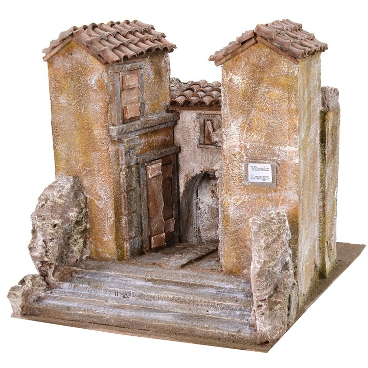Pueblo con callejón en efecto de perspectiva cm 31,5x39x31 h