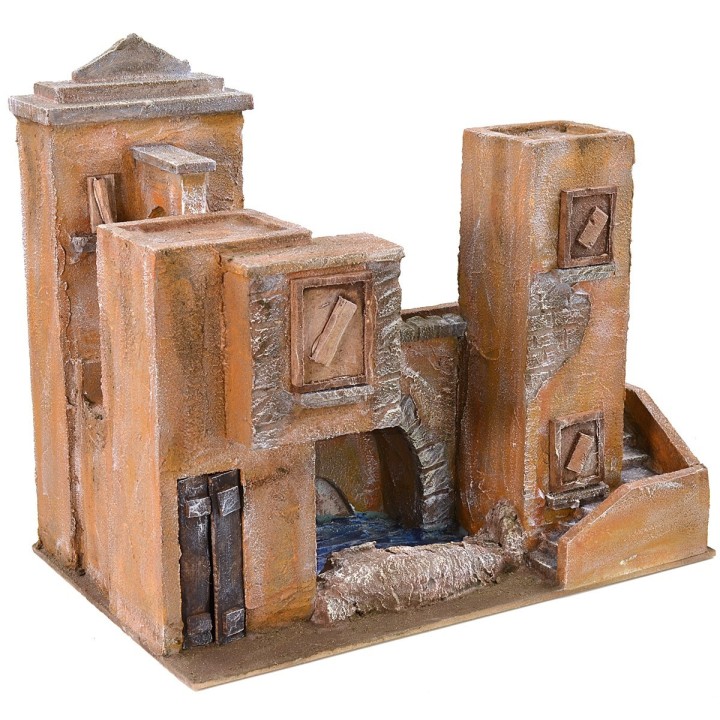 Building with bridge and pond cm 39x25x35 h