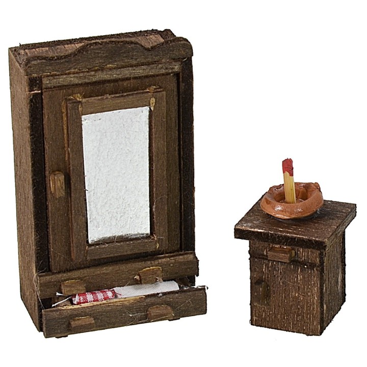 Wardrobe set with mirror and bedside table for 8-10 cm statues