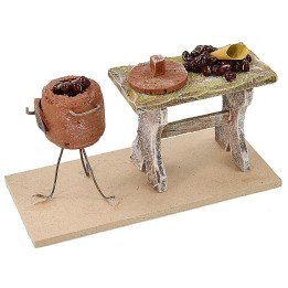 Banco con castagne cm 13x6x7,5 h per statue 12 cm