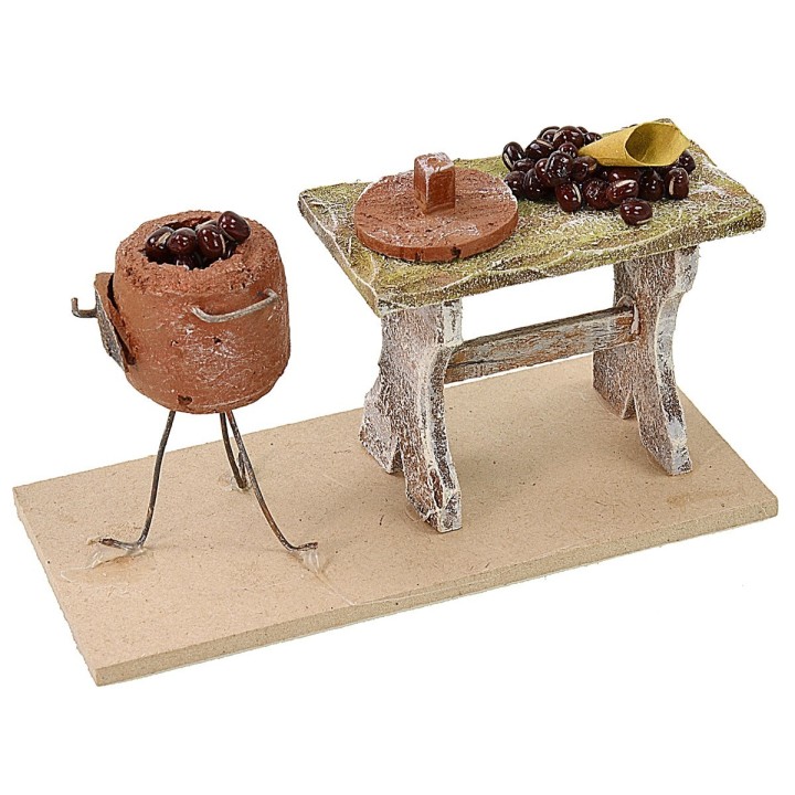 Banco con castagne cm 13x6x7,5 h per statue 12 cm