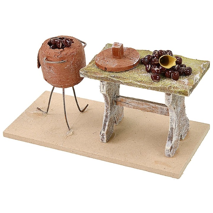 Banco con castagne cm 13x6x7,5 h per statue 12 cm