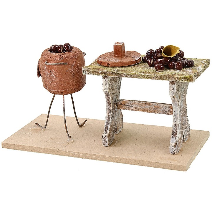 Banco con castañas de 13x6x7,5 cm de altura para estatuas de 12