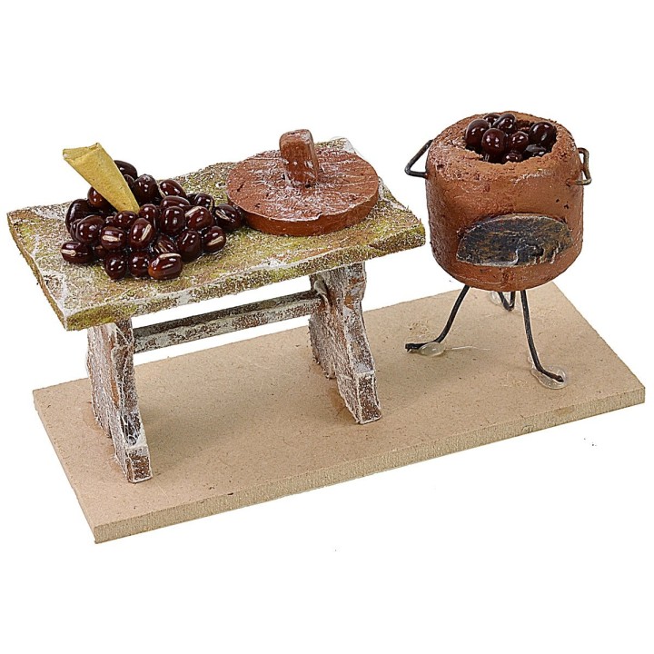 Banco con castagne cm 11,5x5x6,5 h per statue cm 10