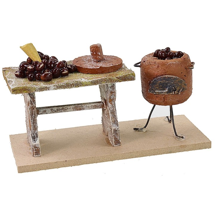 Banco con castagne cm 11,5x5x6,5 h per statue cm 10