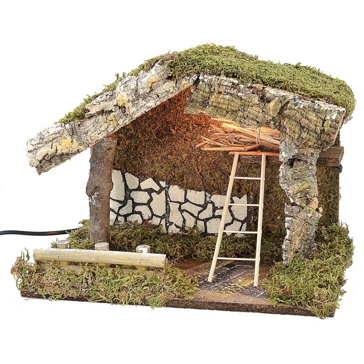 Illuminated hut with staircase and barn cm 33x18,5x25 h