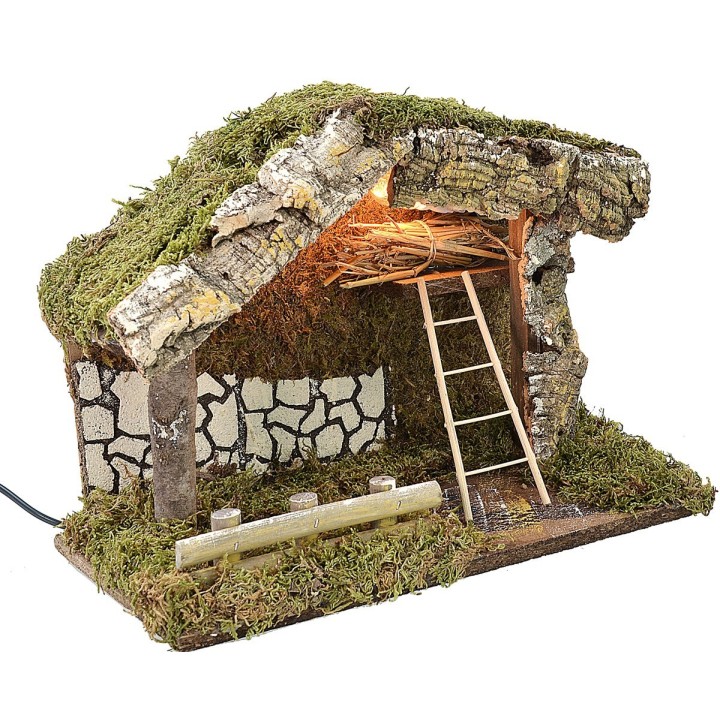 Cabaña iluminada con escalera y granero de 33x18,5x25 cm h