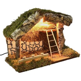 Cabaña iluminada con escalera y granero de 33x18,5x25 cm h
