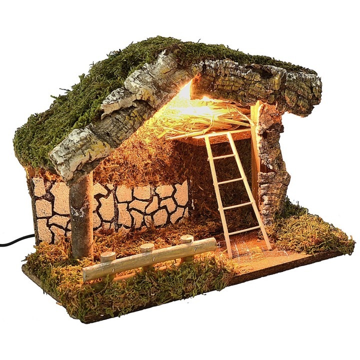 Capanna illuminata con scala e fienile cm 33x18,5x25 h