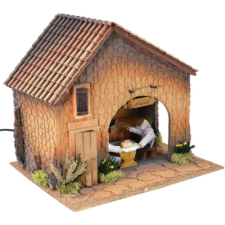 Osteria illuminata con doppio movimento e fuoco cm 35x30x32,5 h