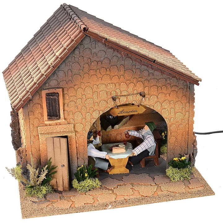 Osteria illuminata con doppio movimento e fuoco cm 35x30x32,5 h