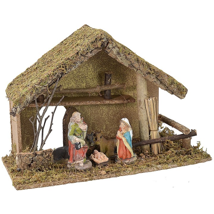 Cabaña de 43x21x30,5 cm de alto completa con Natividad de