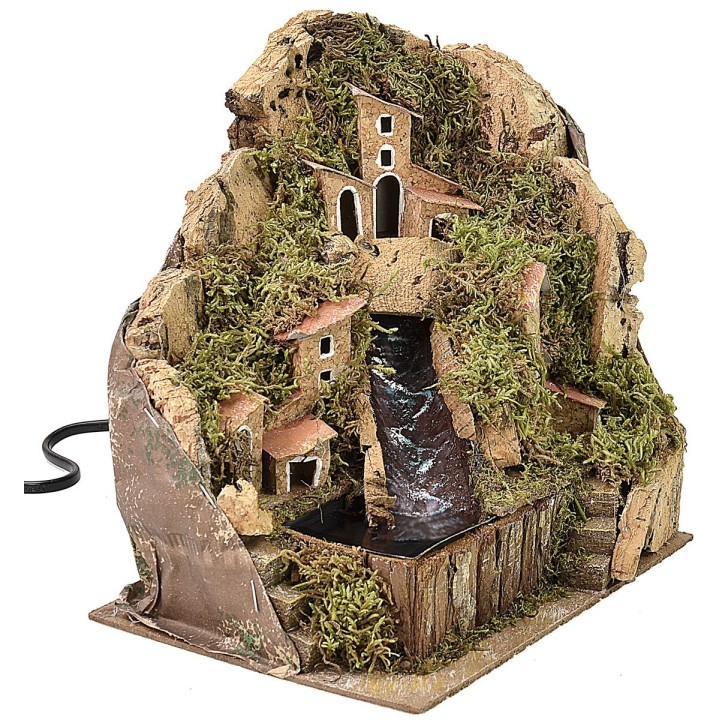 Paisaje para belén con cascada funcional de 20x13,5x19 cm h