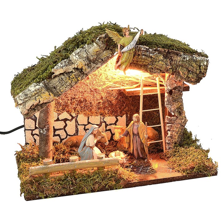 Capanna con luce completa di Natività serie 10 cm Landi