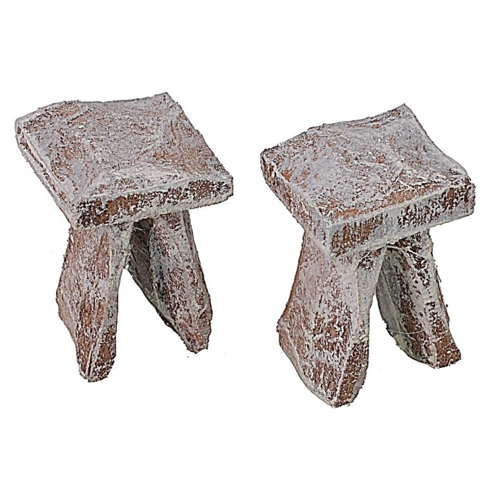 Table with 2 wooden stools for Nativity scene for statues 6-8 cm