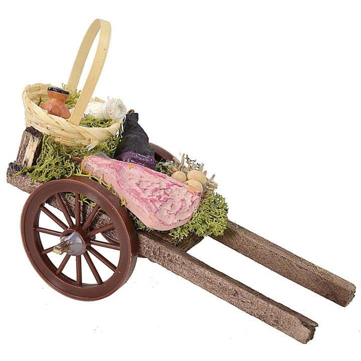 Carretto con salumi e formaggi per Presepe cm 7x13,5x9 h