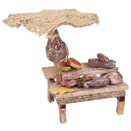 Bancarella mercato con carne assortita cm 12x11x11 h per Presepe