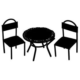 Mesa de metal con 2 sillas para estatuas de 8 cm