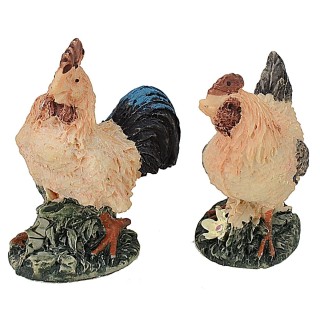 Set gallo e gallina in resina cm 5x3x6,5 h
