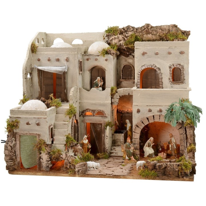 Presepe arabo illuminato con fontana funzionante completo di
