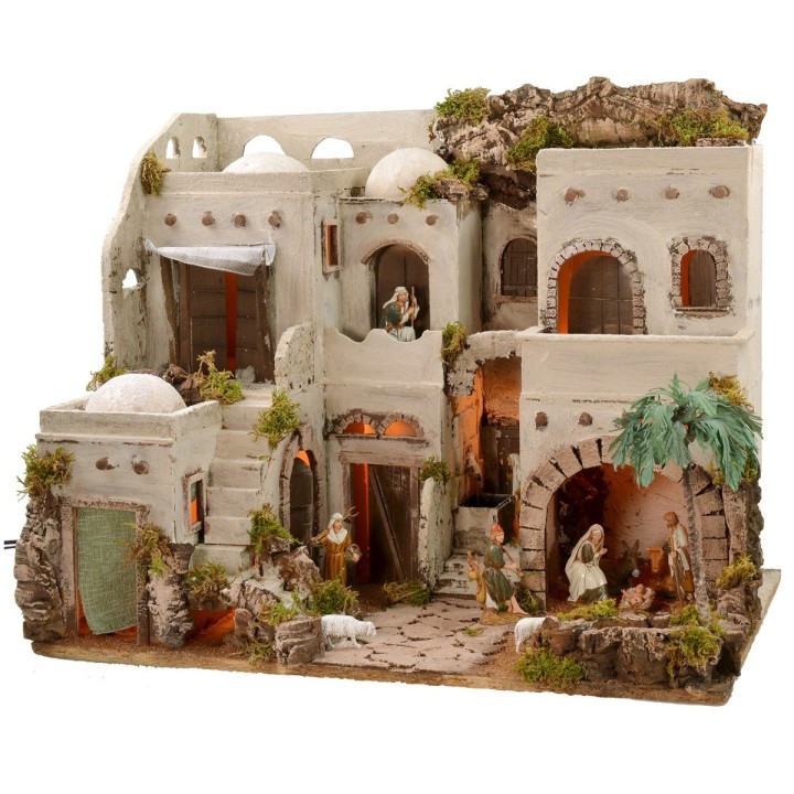 Presepe arabo illuminato con fontana funzionante completo di