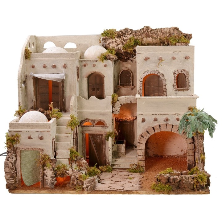 Pueblo árabe iluminado con oasis y fuente de 62x43x51 cm h
