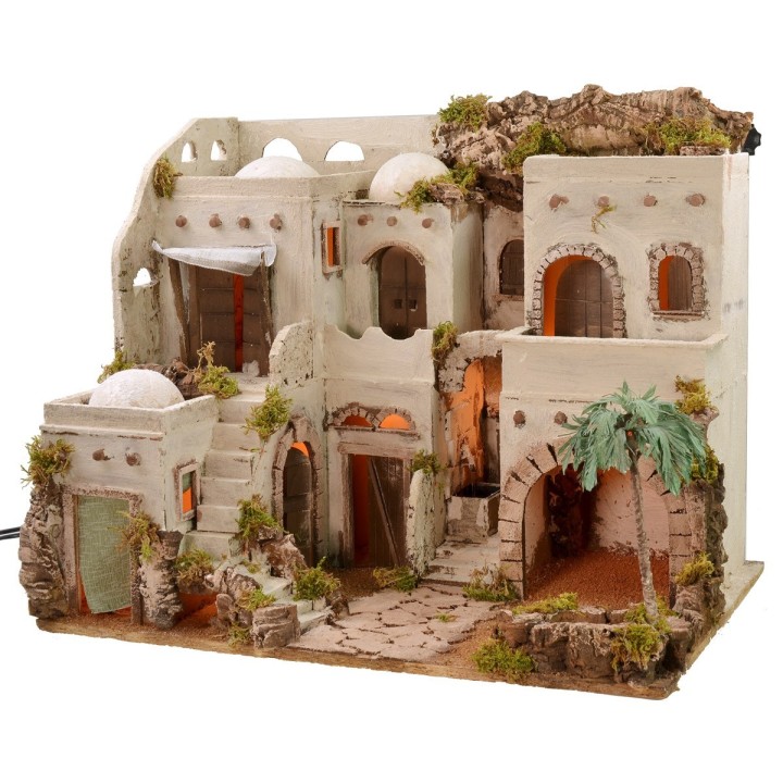 Villaggio arabo illuminato con oasi e fontana cm 62x43x51 h