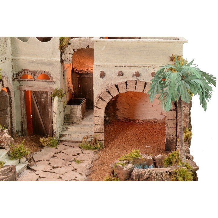 Pueblo árabe iluminado con oasis y fuente de 62x43x51 cm h
