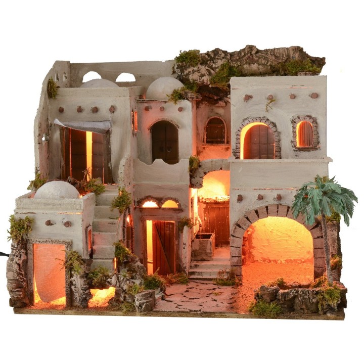 Pueblo árabe iluminado con oasis y fuente de 62x43x51 cm h