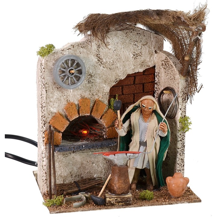 Moving oriental blacksmith 10cm with working kiln