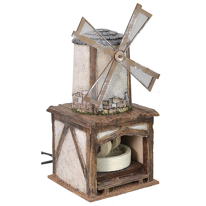Mulino a vento con macina funzionante cm 15,5x15,5x36 h