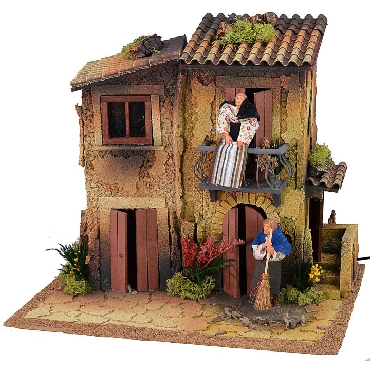 Borgo illuminato per presepe con doppio movimento cm 40x30x35 h