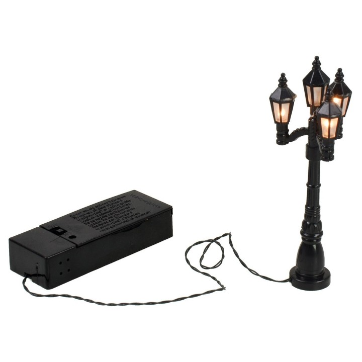 Lampione nero a batteria con 4 lanterne da strada cm 12