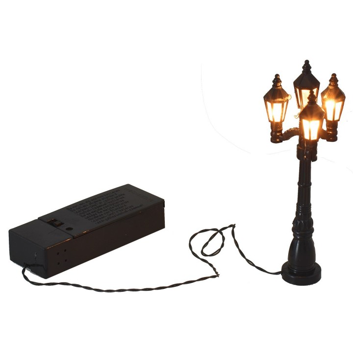Lampione nero a batteria con 4 lanterne da strada cm 12