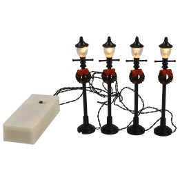 Set of 4 black street lamps with 10 cm battery-operated