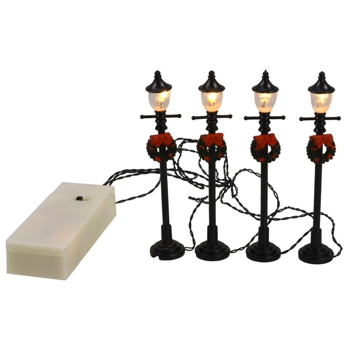 Set 4 lampioni neri con ghirlanda decorativa a batteria cm 10