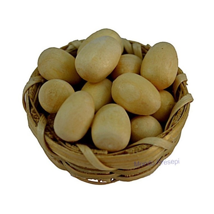 Cesta de mimbre con huevos ø 3 cm -miniaturas para belén
